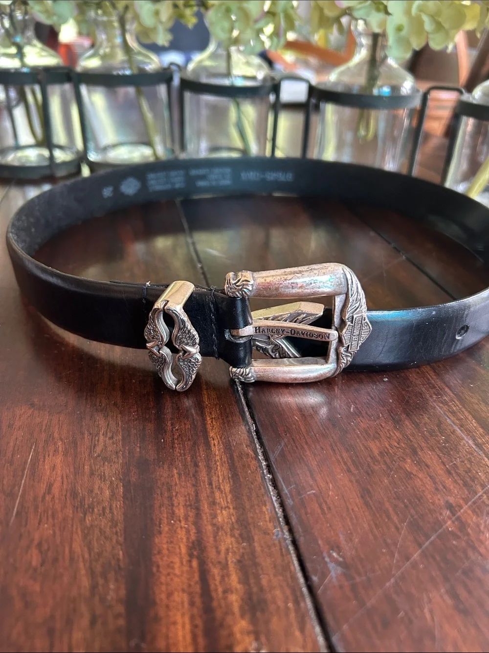 Harley-Davidson Black Leather Women’s Belt with Decorative Silver Buckle